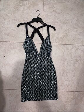 Hello Molly Black Sequin Mini Dress with Strappy Back